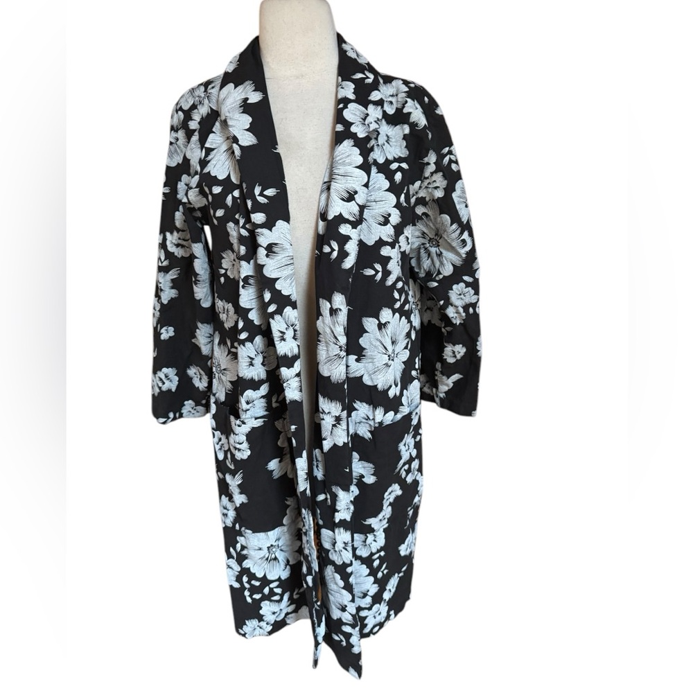 1990s Fast‎ Lane of California 100% Cotton Floral Open Duster Blazer w/Patch Poc